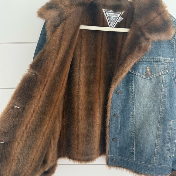 Marvin Richards Womens Vintage Faux Fur Lined Denim Jacket Size Large 90s - Picture 8 of 9